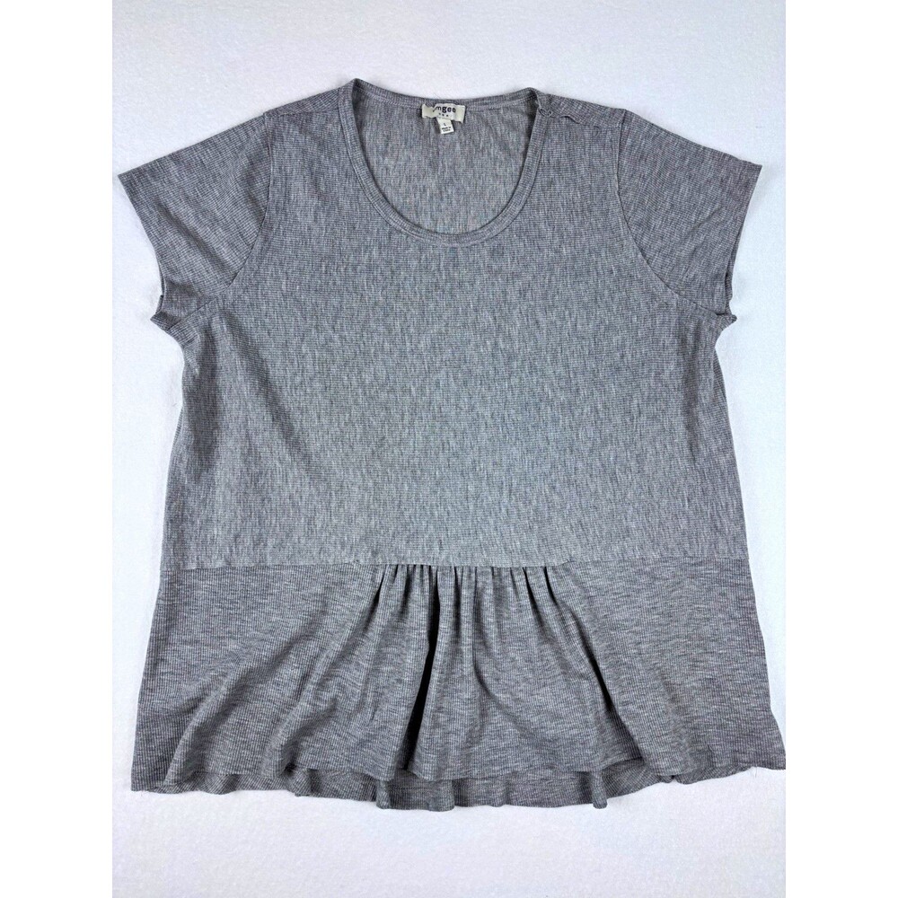 Umgee Gray Rib Knit Scoop Neck Short Sleeve Ruffle Hem Top Women’s L